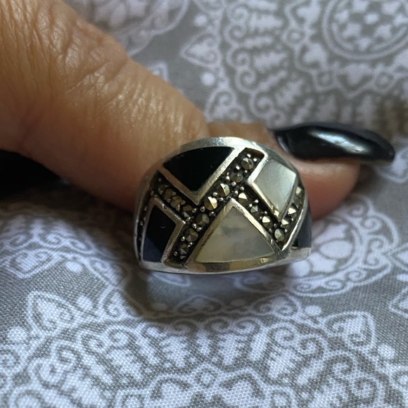 925 Sterling Silver Ónix, mother of pearl size 8 - Picture 2 of 3